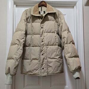 VTG 80s Eddie Bauer Goose Down Premium Heavy Quilted Tan Parka Jacket Men's Sz L
